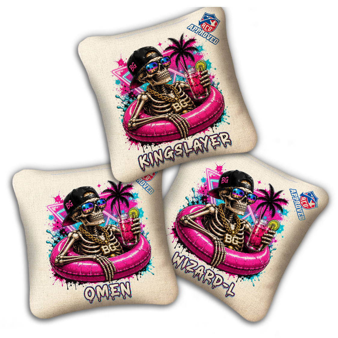 2027 ACO - BG Multiple Bag Models "DEADCATION" - Pro Stamped Cornhole Bags - SET OF 4 BAGS