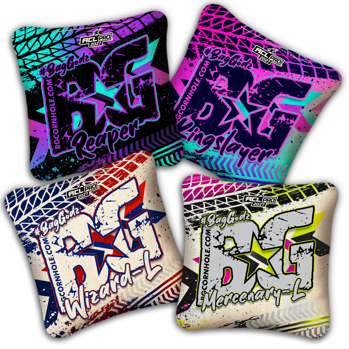 2027 BG Multiple Bag Models "GRUNGE TRACKS" - ACL Pro Stamped Cornhole Bags - SET OF 4 BAGS