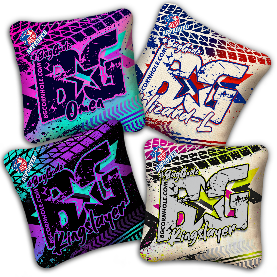 2027 ACO Stamped Cornhole Bags - BG Multiple Bag Models "GRUNGE TRACKS" - SET OF 4 BAGS