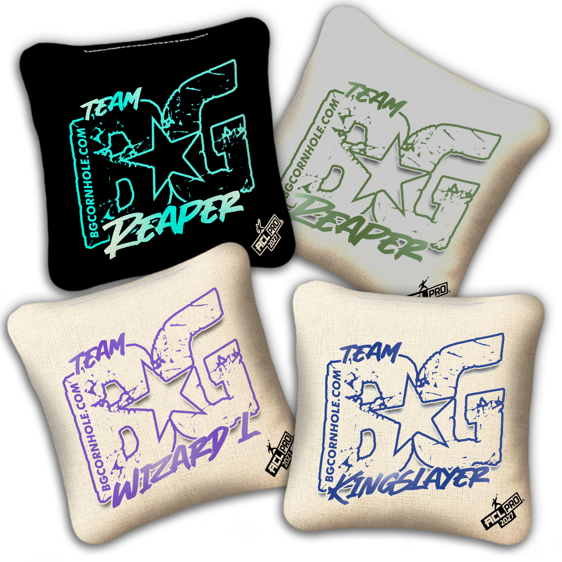2027 BG Multiple Bag Models "OUTLINED TEAM BG" - ACL Pro Stamped Cornhole Bags - SET OF 4 BAGS
