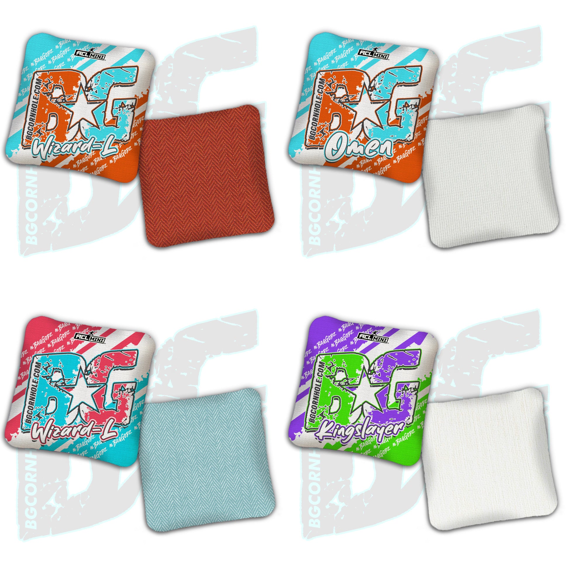 BG Multiple Bag Models - "BagGodz Rally" - 4" ACL Mini Stamped Cornhole Bags- Set of 4 Bags