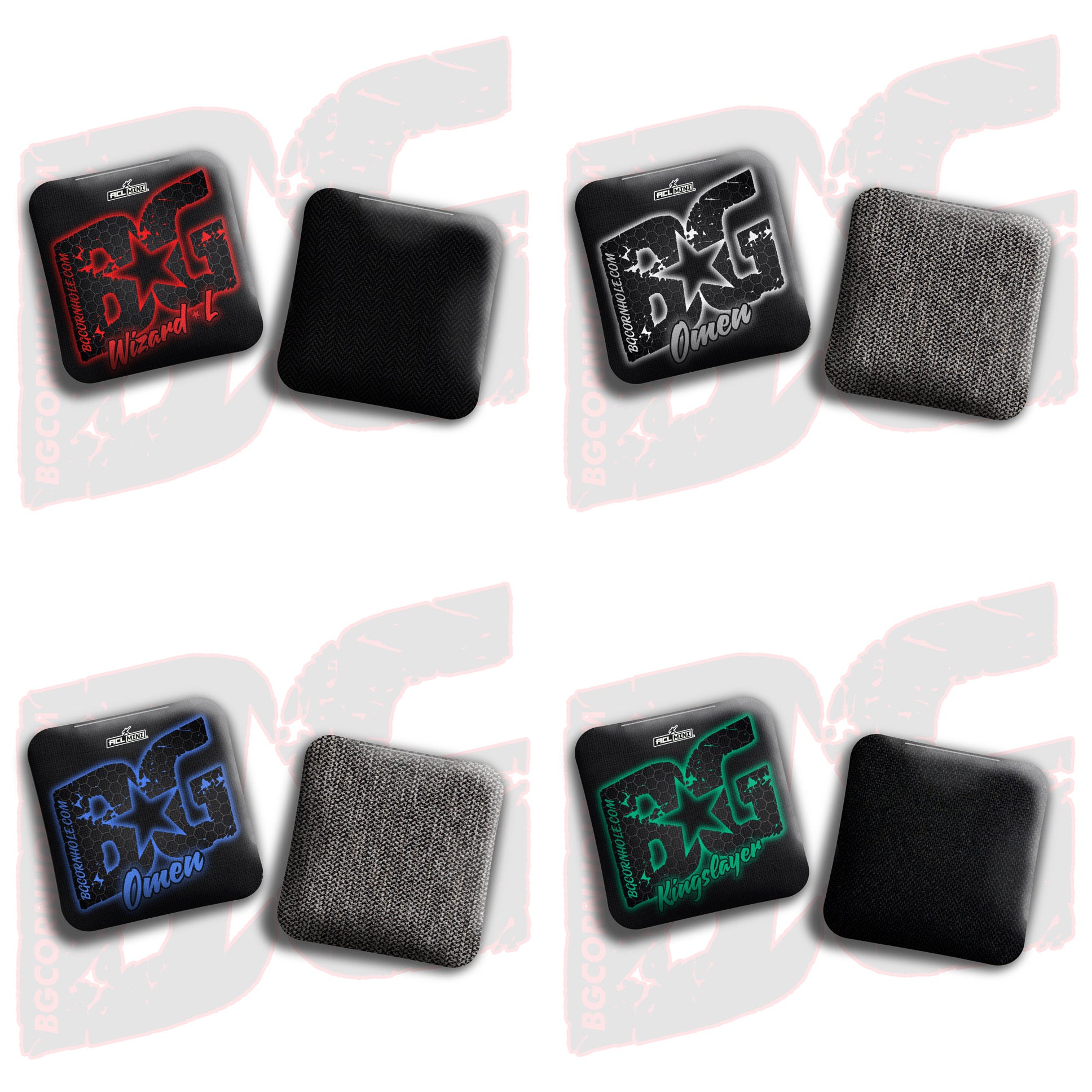 BG Multiple Bag Models - "Hex Glow" - 4" ACL Mini Stamped Cornhole Bags- Set of 4 Bags