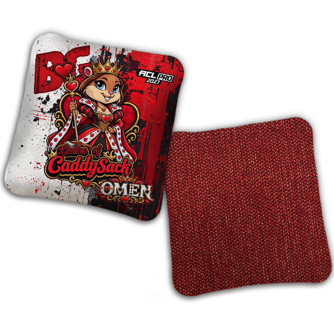 2027 Multiple Bag Models  "CaddySack Queen of Hearts” Collab - ACL Pro Stamped Cornhole Bags - SET OF 4 BAGS
