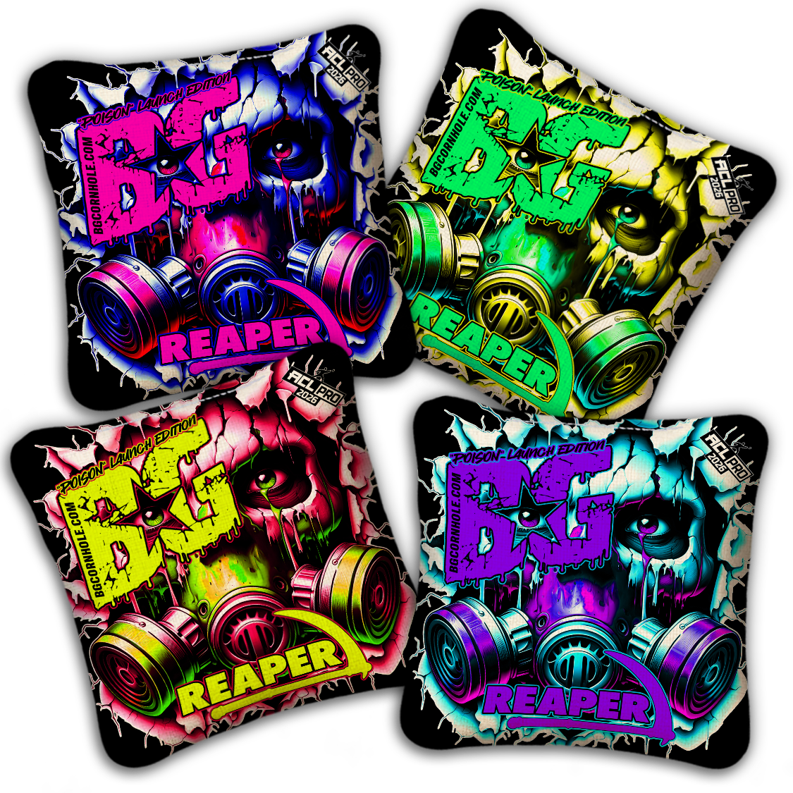2026 BG Reaper "Black Poison - Launch Edition" - ACL Pro Stamped Cornhole Bags - SET OF 4 BAGS
