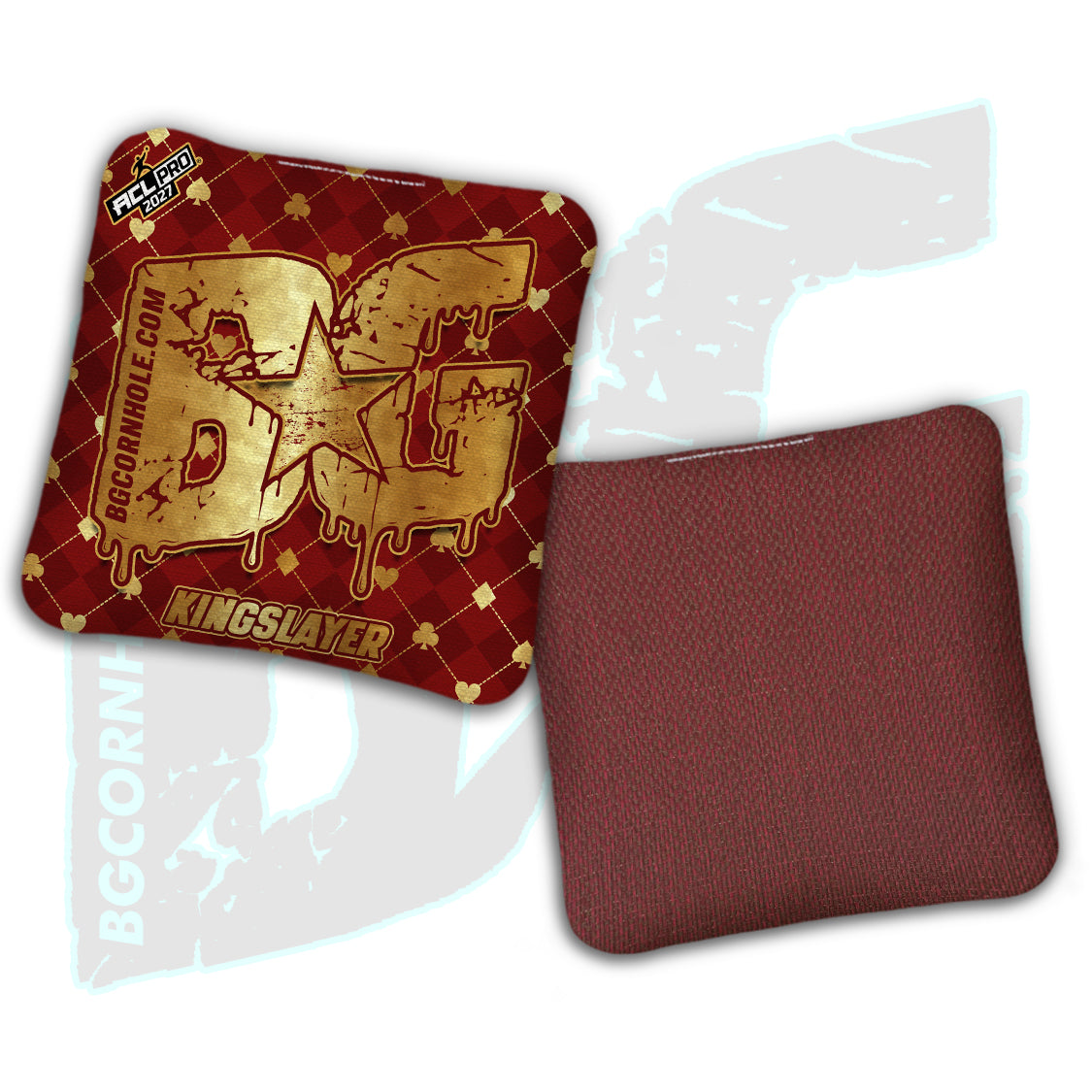 2027 ACL - BG KINGSLAYER "RED/GOLD" - Pro Stamped Cornhole Bags - SET OF 4 BAGS