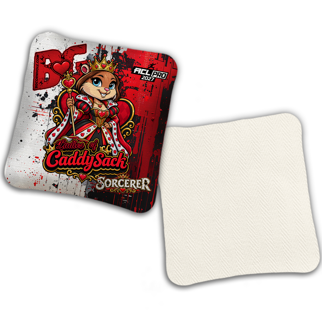 2027 Multiple Bag Models  "CaddySack Queen of Hearts” Collab - ACL Pro Stamped Cornhole Bags - SET OF 4 BAGS