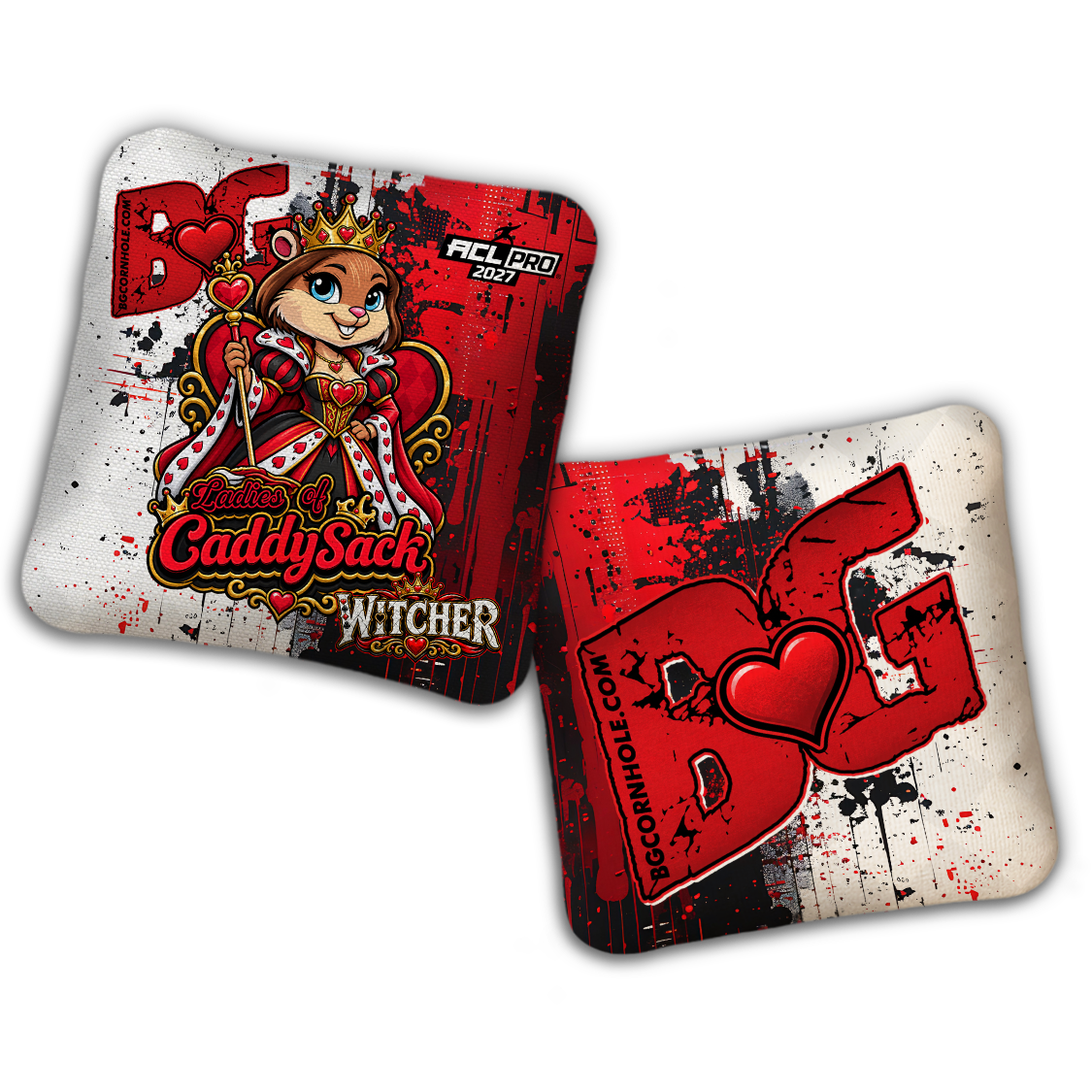 2027 Multiple Bag Models  "CaddySack Queen of Hearts” Collab - ACL Pro Stamped Cornhole Bags - SET OF 4 BAGS
