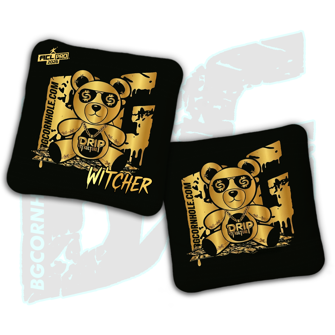 2026 Multiple Bag Models - DK x BG "Gold Cash Bear" - ACL Pro Stamped Cornhole Bags - Set of 4 Bags