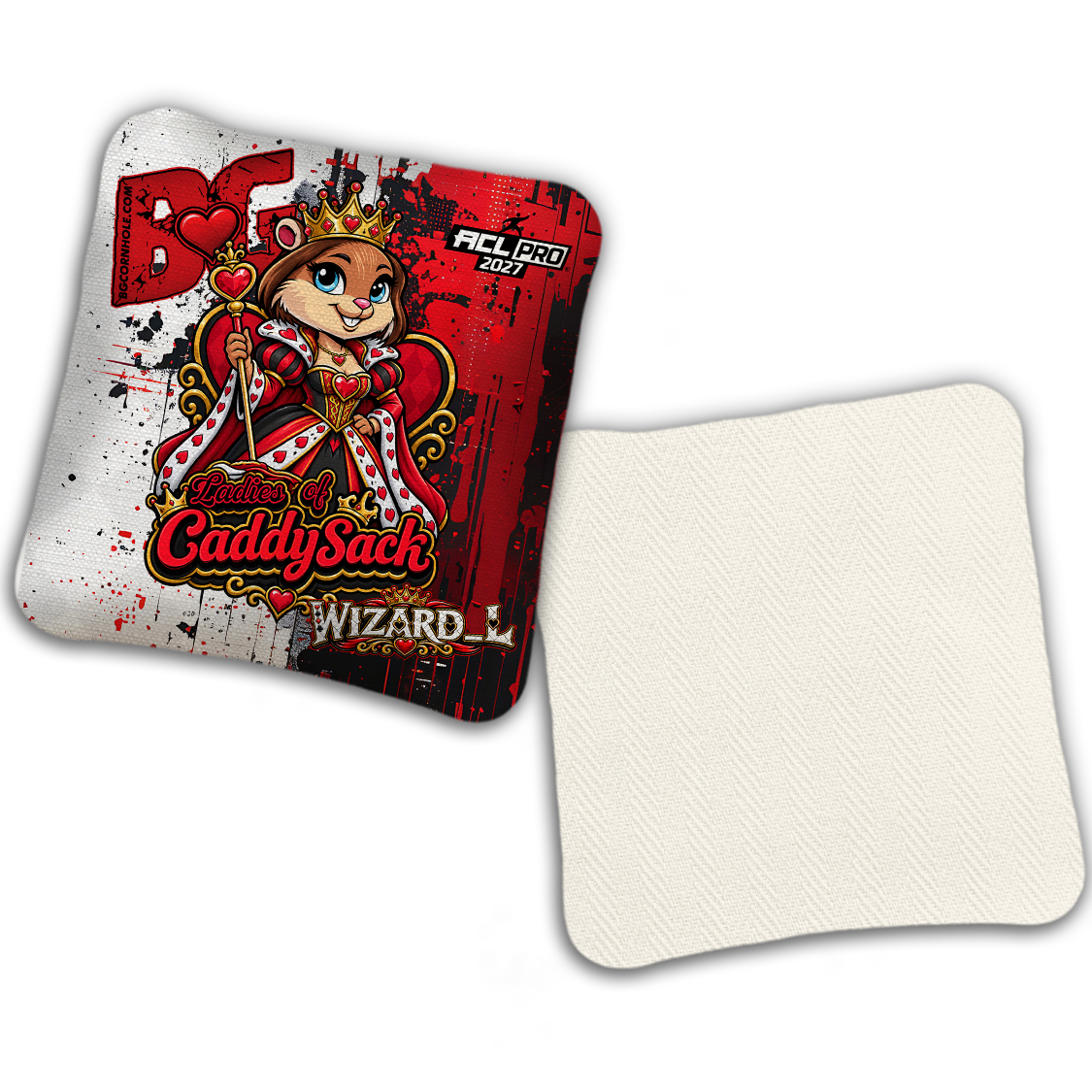 2027 Multiple Bag Models  "CaddySack Queen of Hearts” Collab - ACL Pro Stamped Cornhole Bags - SET OF 4 BAGS