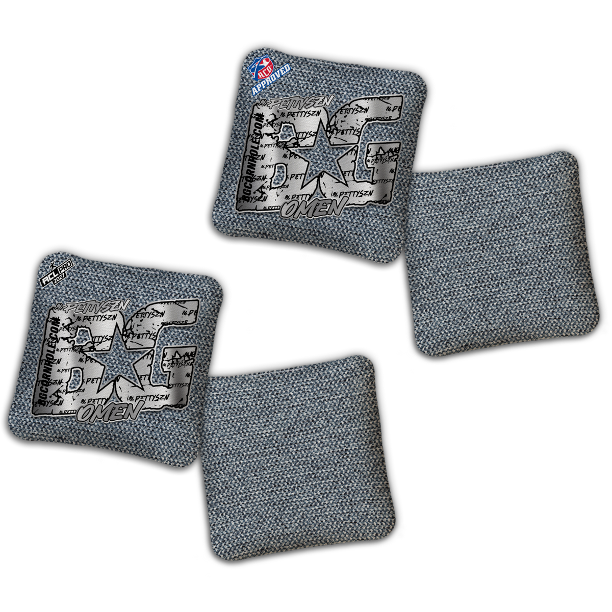 2027 ACL/ACO BUNDLE - BG Multiple Bag Models "PETTYSZN" - Pro Stamped Cornhole Bags - 2 SETS OF 4 BAGS